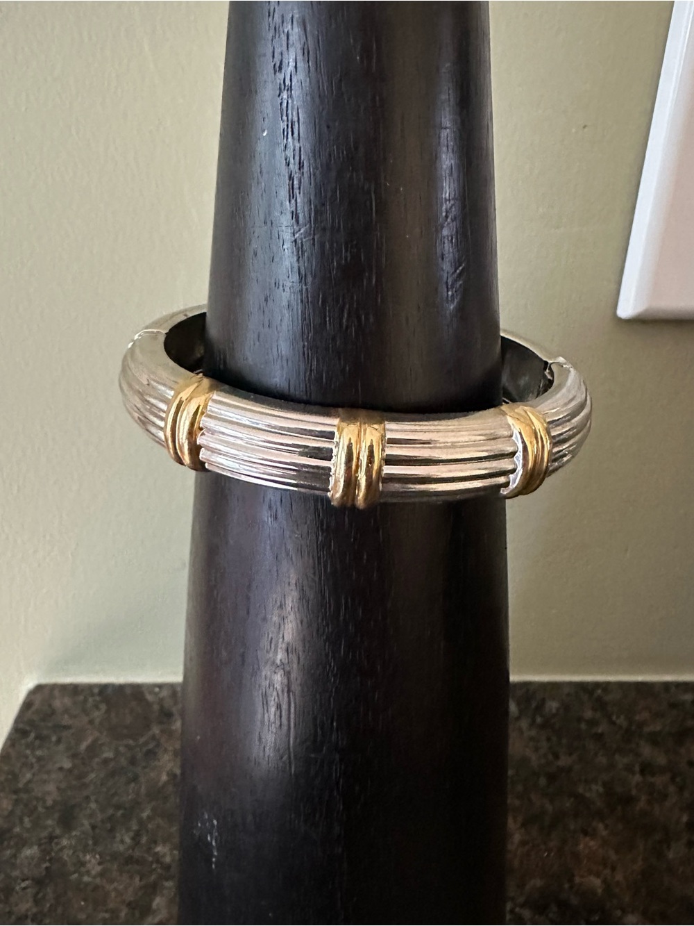 Two-Tone Silver and Gold Ribbed Bangle Bracelet